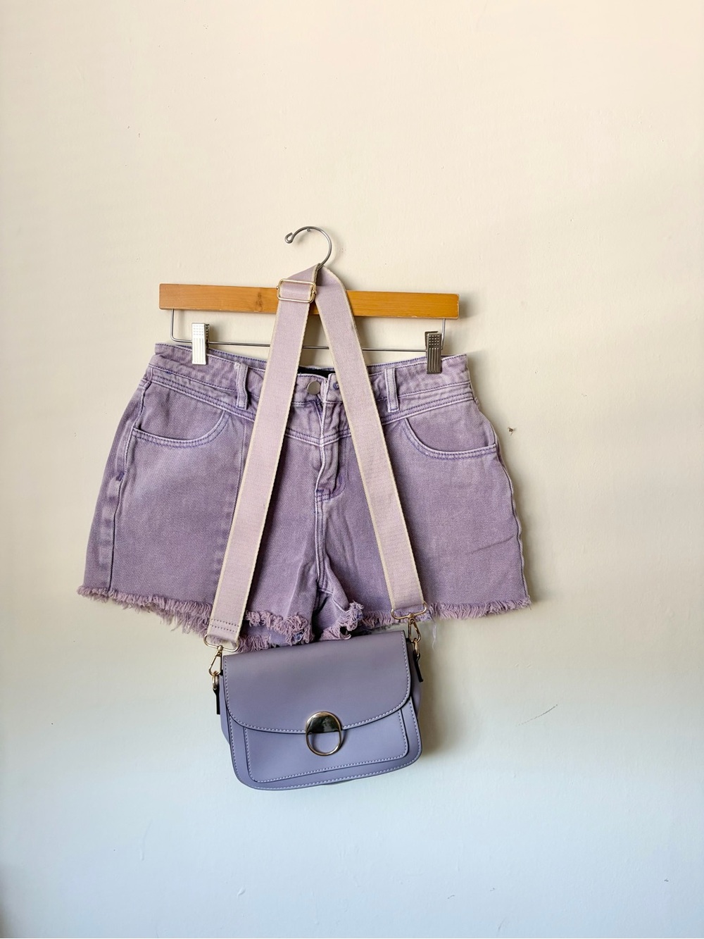 Fashion Nova Lilac Frayed Denim Shorts